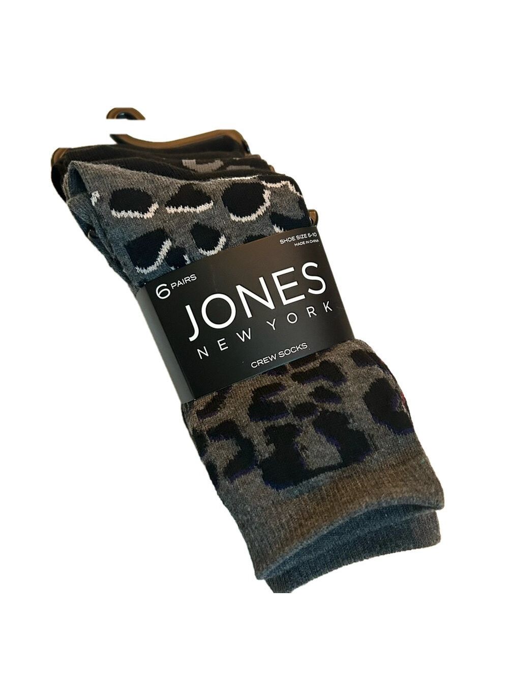 Jones New York Woman’s Crew Socks 6 Pairs Animal Print and Solid Size 5 - 10 NEW